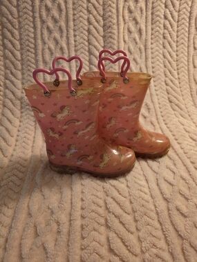 Pink Light Up Unicorn Rain Boots with Heart Handles Kids Size 13